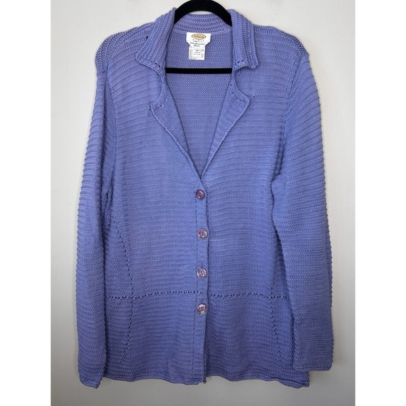 Talbots Sweaters - Talbots Woman Mercerized Cotton Blue Cardigan Sweater Button Down Plus Size 1X